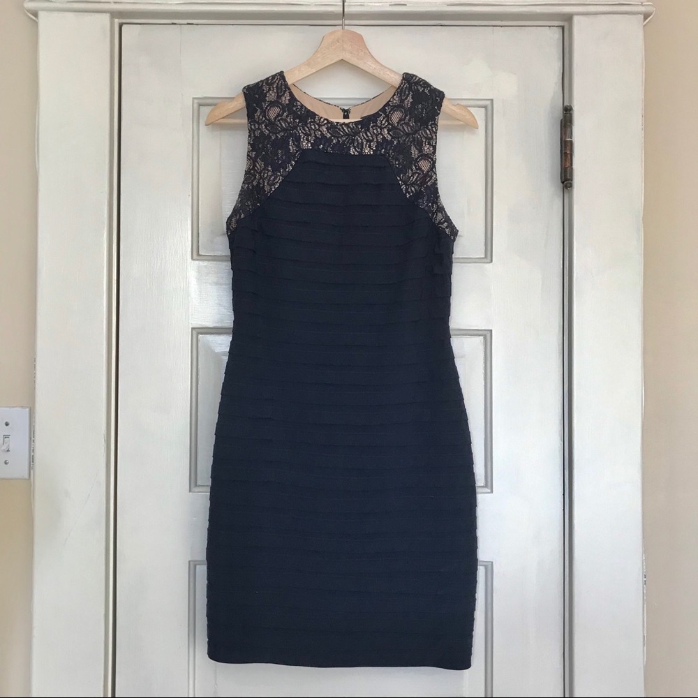 Adrianna Papell Navy Banded Sheath Dress | Size 6